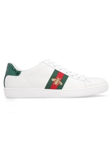 GUCCI WEB AND EMBROIDERED BEE LEATHER SNEAKERS