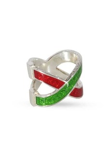 Gucci Web Red Green Crossover Enamel Ring In Sterling Silver