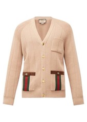 Gucci Web-stripe suede-trimmed wool-blend cardigan