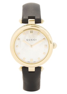 Gucci White Mother Of Pearl Dial Leather Strap Watch