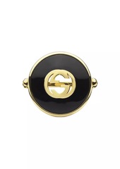 Gucci Interlocking G 18K Yellow Gold, Black Onyx & 0.042 TCW Diamond Ring