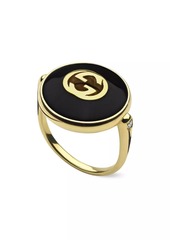 Gucci Interlocking G 18K Yellow Gold, Black Onyx & 0.042 TCW Diamond Ring