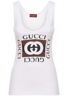 Rib Cotton Tank Top W/ Gucci Print