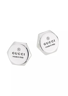 Gucci Logo-Engraved Sterling Silver Stud Earrings