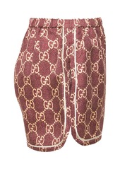 Gucci Logo Print Silk Twill Shorts