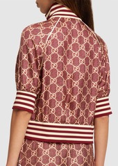 Gucci Logo Print Silk Twill Zip Jacket