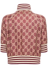 Gucci Logo Print Silk Twill Zip Jacket