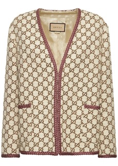 Gucci Maxi Gg Canvas Wool Blend Tweed Jacket