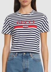 Striped Jersey T-shirt W/ Gucci Print