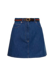 Gucci Organic Denim Mini Skirt W/ Web Belt