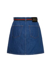 Gucci Organic Denim Mini Skirt W/ Web Belt