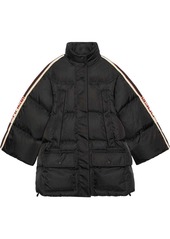 Padded nylon cape jacket with Gucci stripe