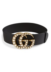 Gucci Pearly GG Buckle Wide Leather Belt