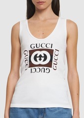 Rib Cotton Tank Top W/ Gucci Print