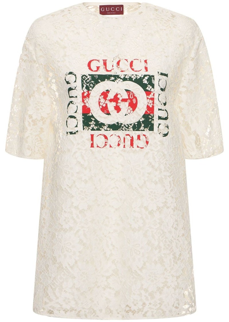 Gucci Floral Cotton Blend Lace Top W/ Print