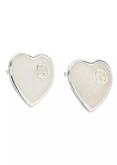 Gucci Sterling Silver Heart GG Stud Earrings