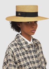 Gucci Straw Effect Nylon Blend Hat W/ Bee