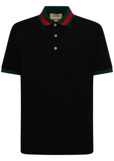 Gucci Stretch Cotton Blend Polo Shirt W/ Web