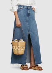 Gucci Small Raffia Shoulder Bag W/ Logo