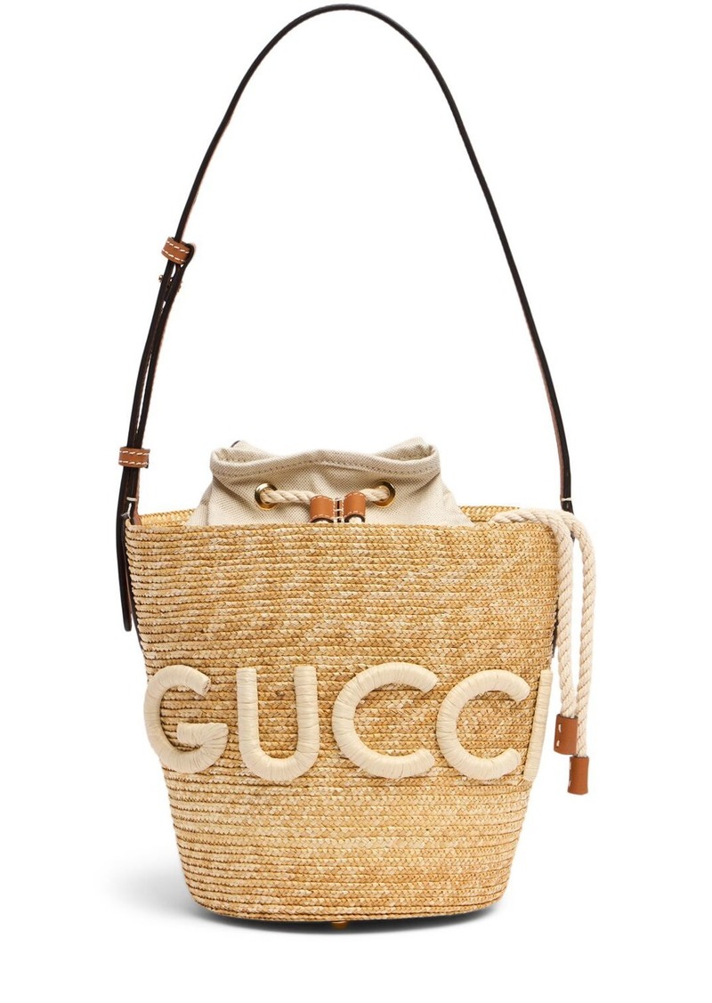 Gucci Small Raffia Shoulder Bag W/ Logo