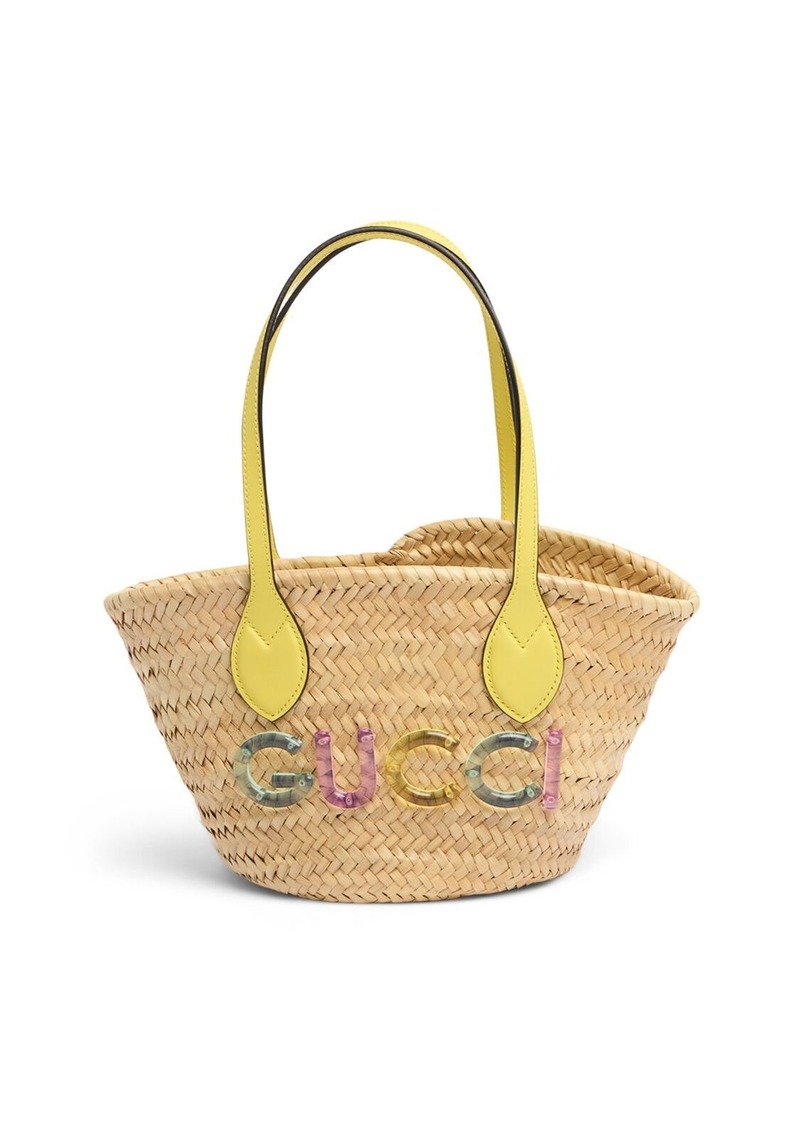 Gucci Mini Raffia Tote Bag W/ Logo