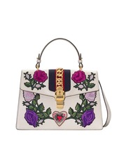 Gucci White Embroidered Sylvie Medium Tote bag
