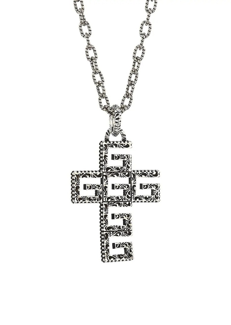 Gucci YB130 G Cube Crystal & Sterling Silver Cross Pendant