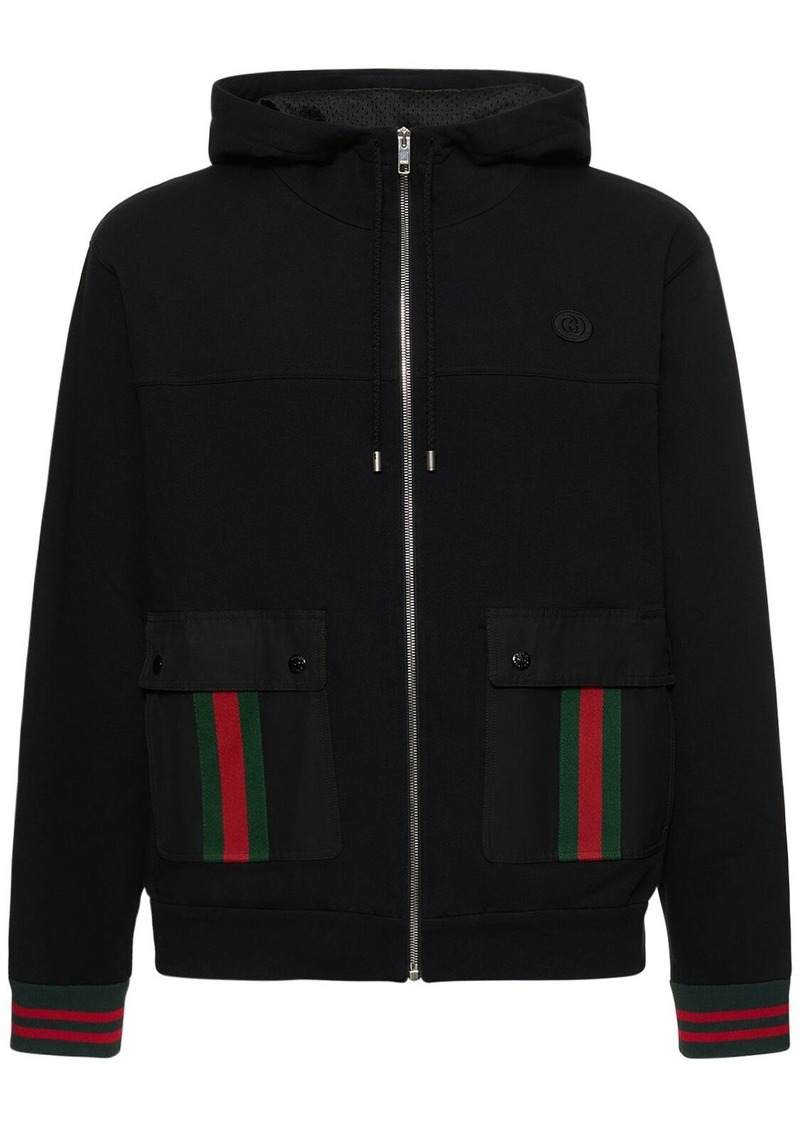 Gucci Zip-up Cotton Sweatshirt W/ Web Details
