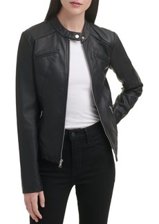 GUESS Band Collar Faux Leather Jacket