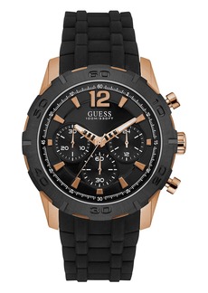GUESS Black And Rose Gold-Tone Silicone Watch