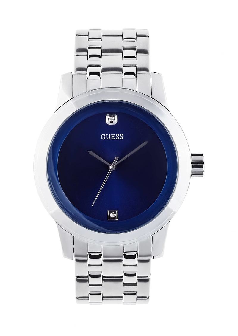 GUESS Blue and Silver-Tone Diamond Dress Watch