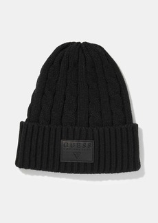 GUESS Cable-Knit Logo Patch Beanie