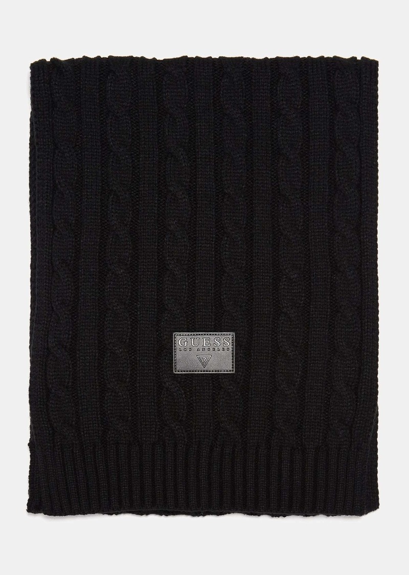 GUESS Cable-Knit Logo Patch Scarf