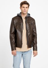GUESS David Faux-Leather Hooded Jacket