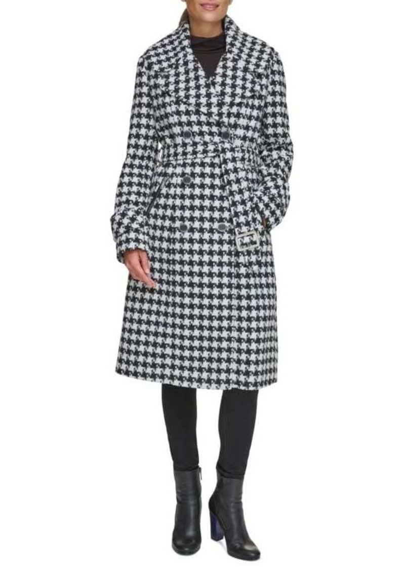 GUESS Double Breasted Belted Wool Blend Coat