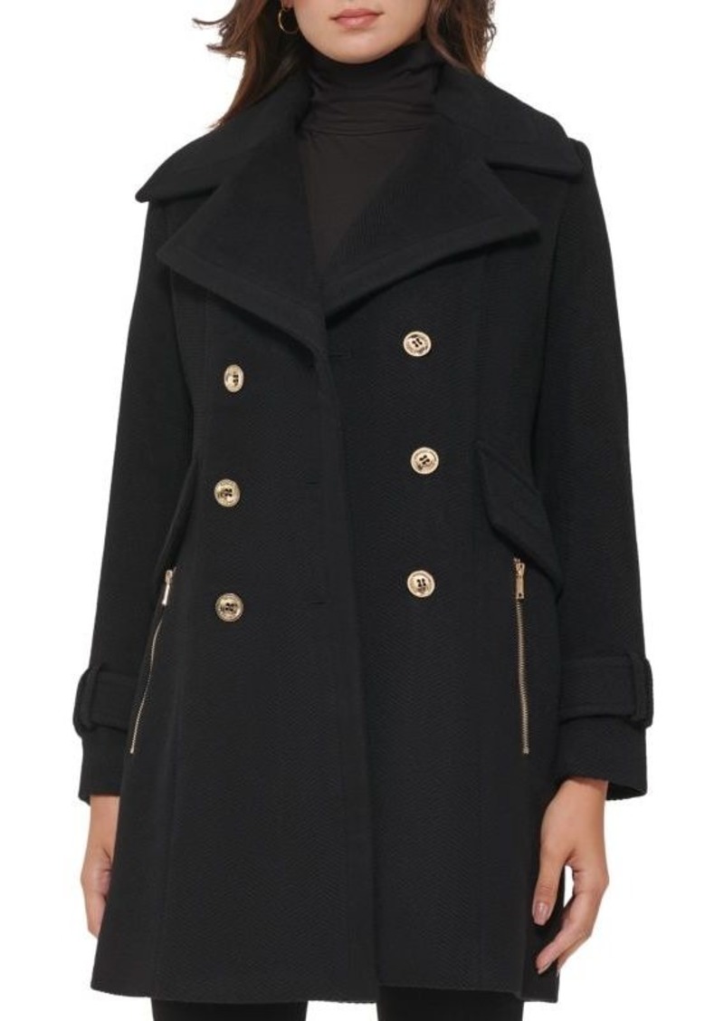 GUESS Double Breasted Wool Blend Peacoat