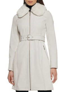 GUESS Faux Fur Collar Belted Car Coat