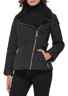 GUESS Faux Fur Lined Notch Lapel Quilted Jacket