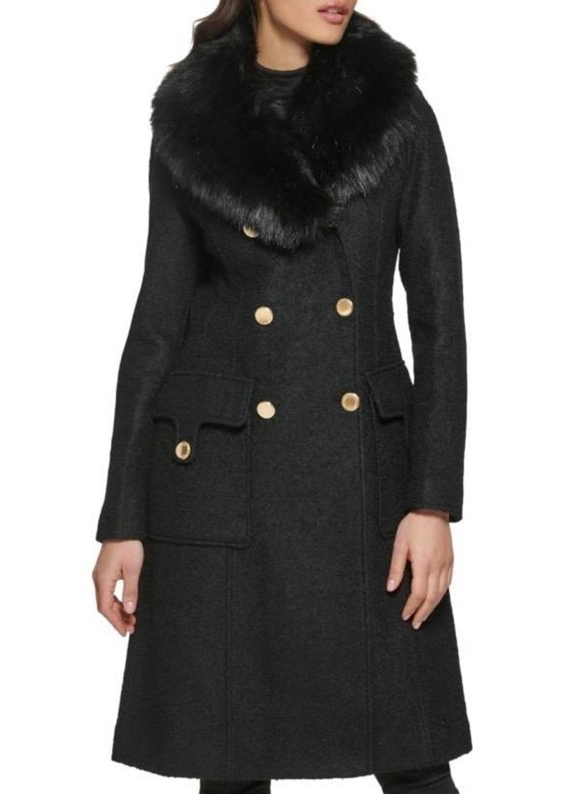 GUESS ​Faux Fur Trim Double Breasted Coat