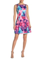 GUESS Floral Colorblock Strappy Fit & Flare Dress
