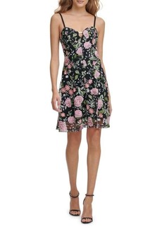 GUESS Floral Embroidered Sweetheart Mini Dress