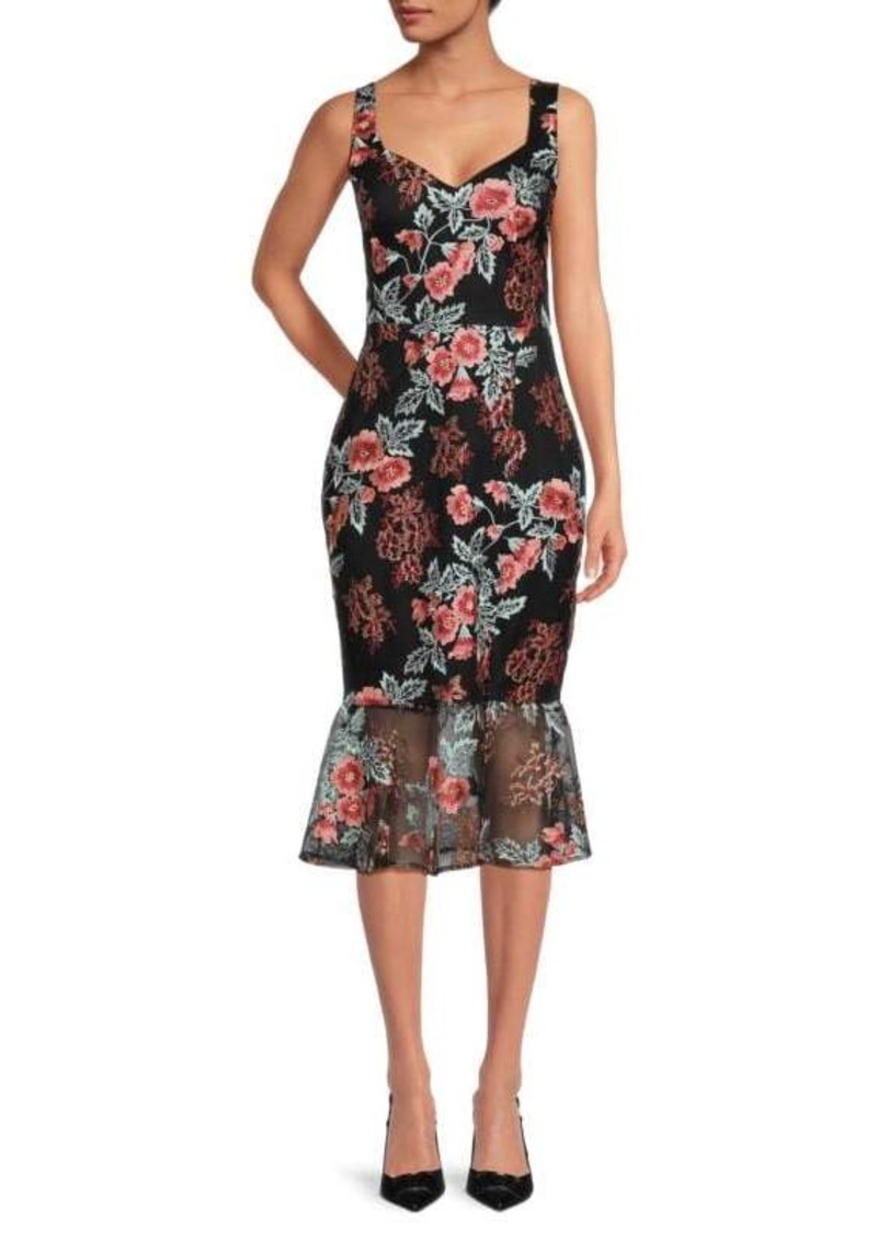 GUESS Floral Lace Midi Peplum Dress