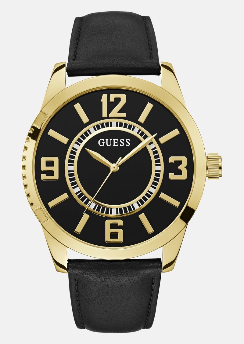 GUESS Gold-Tone Leather Analog Watch