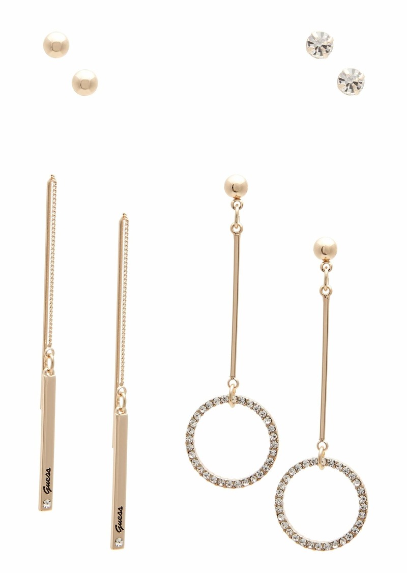 GUESS Gold-Tone Pave Linear Earrings Set