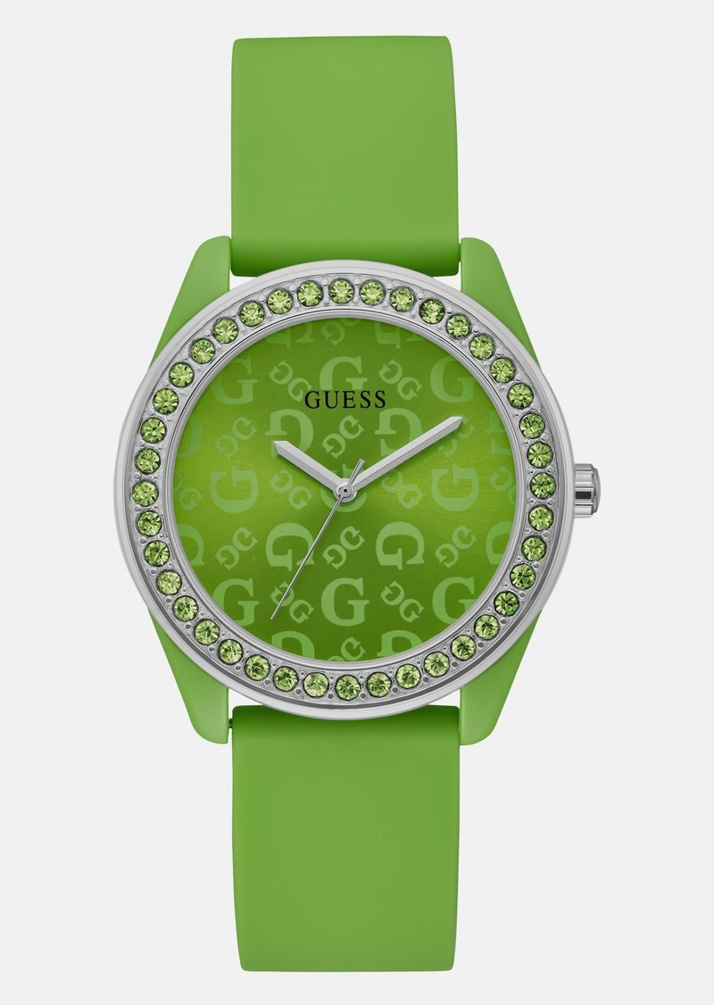 GUESS Green Rhinestone Silicone Analog Watch