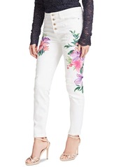 Guess 1981 Button-Fly Floral-Detail Skinny Jeans