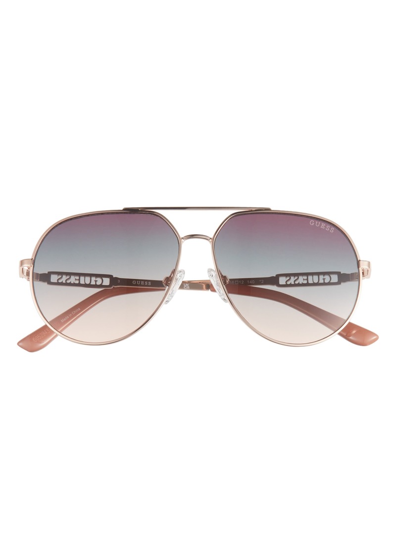GUESS 56mm Pilot Sunglasses in Shiny Rose Gold /Bordeaux at Nordstrom Rack