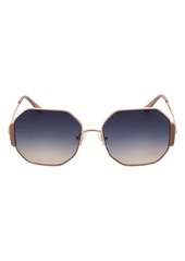 GUESS 60mm Geometric Sunglasses in Shiny Rose Gold /Blue at Nordstrom Rack