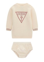 Guess Baby Girl Long Sleeve Dress and Stretch Jersey Bloomer - Cream