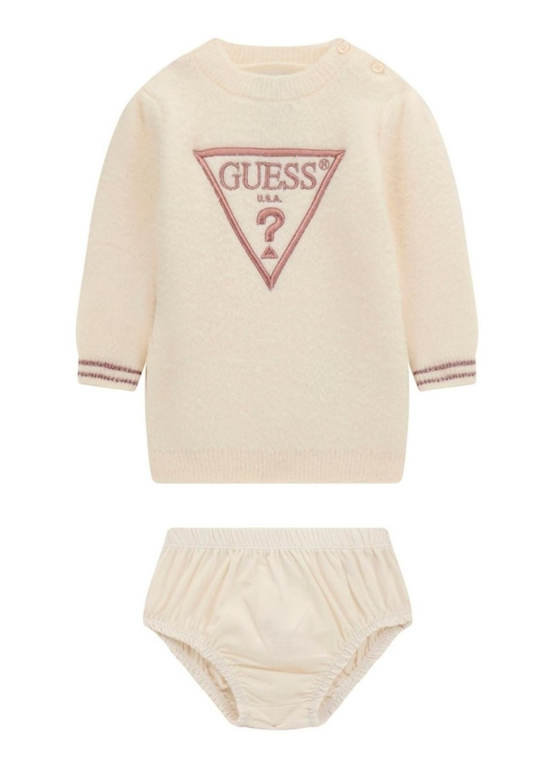 Guess Baby Girl Long Sleeve Dress and Stretch Jersey Bloomer - Cream